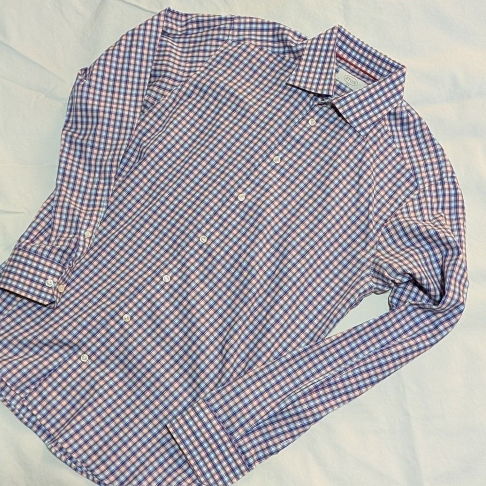 Eton Mens Slim Fit Multi Color Check Spread Collar Dress Shirt Blue Red 16 41